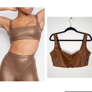 NEW Skims Faux Leather Bralette Crop Top In Jasper Neutral Size 2X